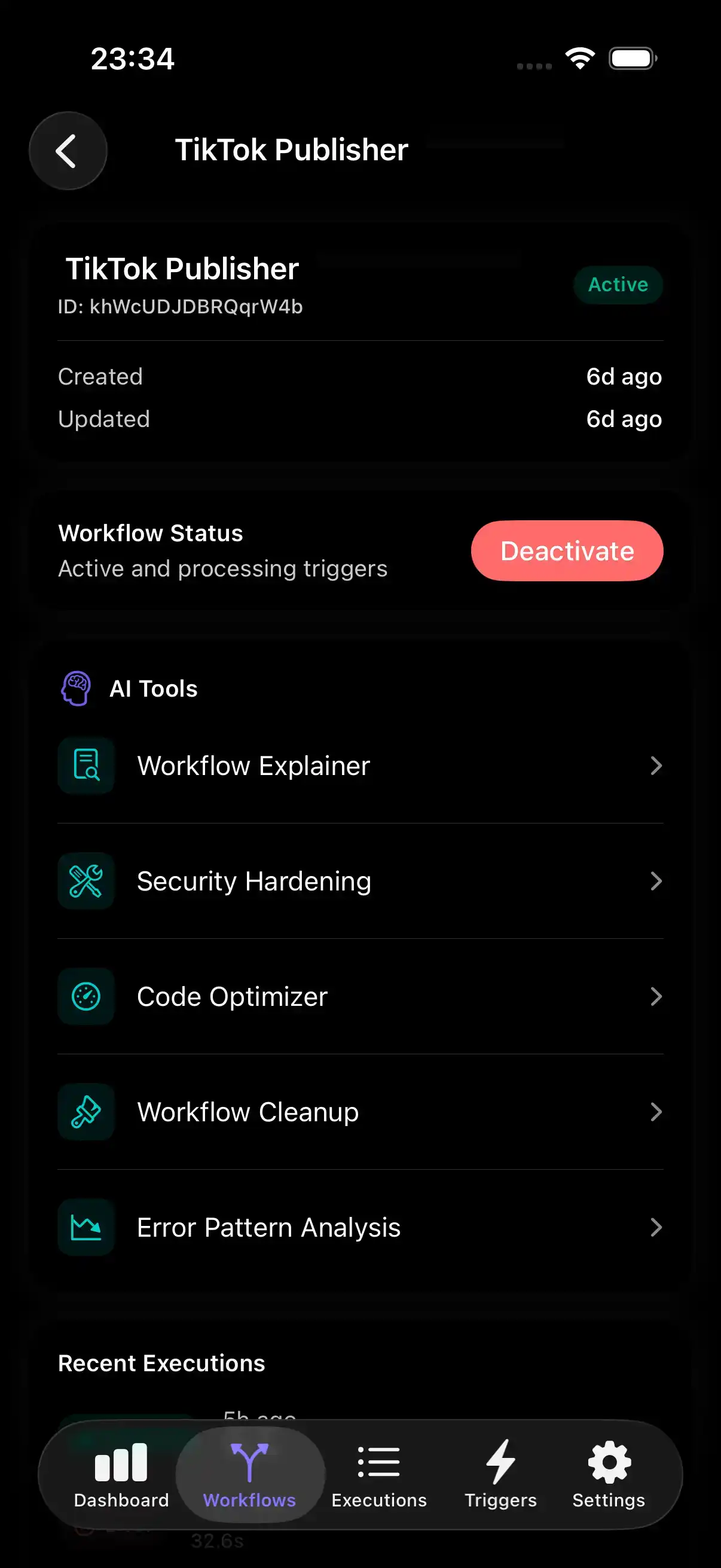 Nodey's execution monitor shown in dark mode.